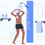 ilustração de mulher tomando banho de roupa